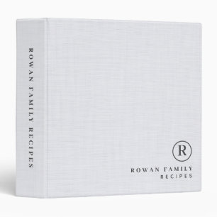 White Linen Professional Monogram Initial Recipes Binder
