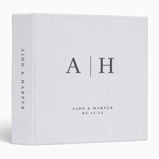White Linen Texture Wedding Note Custom Monogram Binder (Front/Spine)