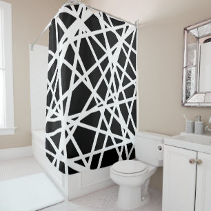 White Lines And Irregular Black Shapes Abstract