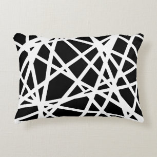 White Lines And Irregular Black Shapes Abstract Accent Pillow