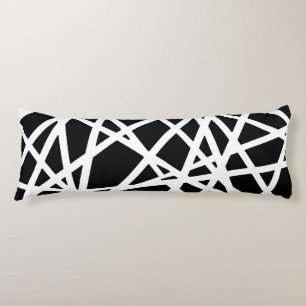 White Lines And Irregular Black Shapes Abstract Body Pillow