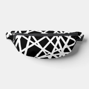 White Lines And Irregular Black Shapes Abstract Fanny Pack