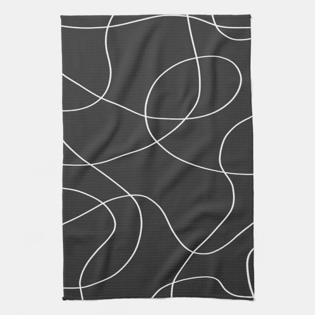White Lines on Black  Kitchen Towel (Vertical)