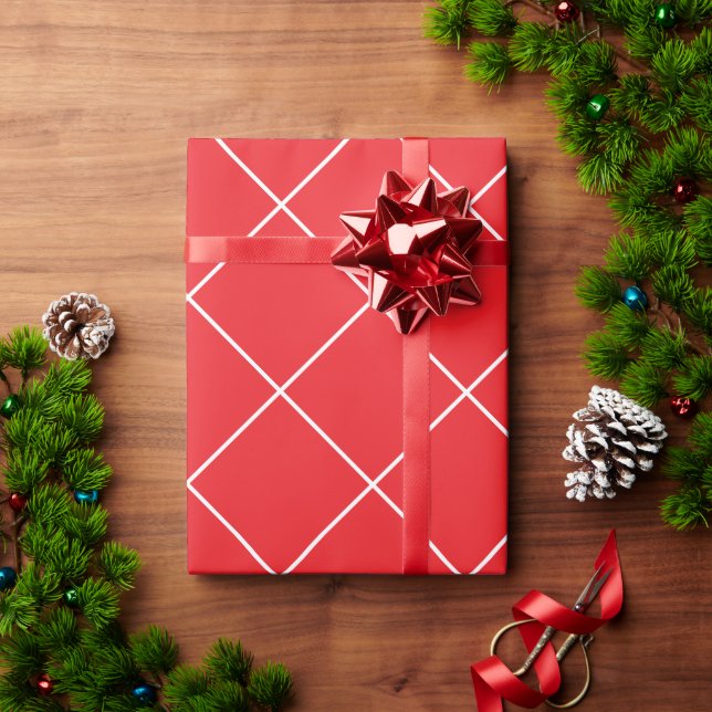 White Lines on Bright Red Classical Unique Simple Wrapping Paper (Holiday Gift)