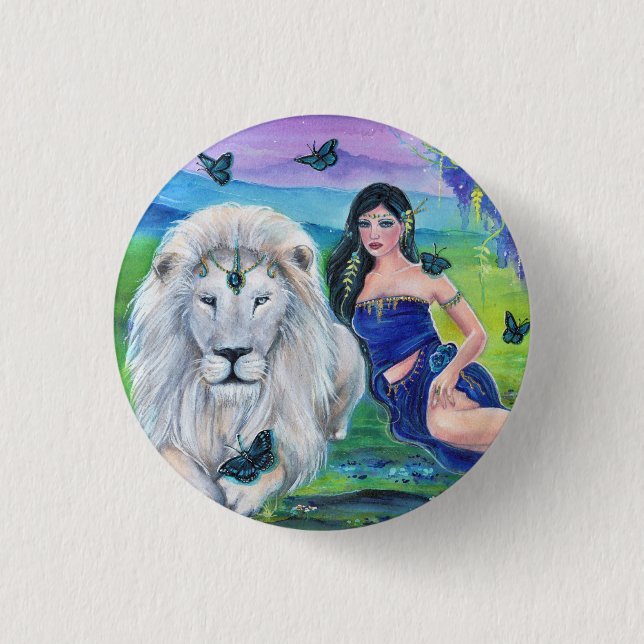 White lion and princess by Renee Lavoie 1 Inch Round Button (Front)