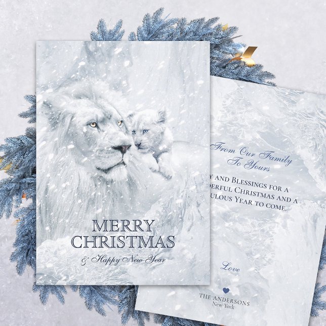 White Lion Father & Son on Snow - Christmas Card (Creator Uploaded)