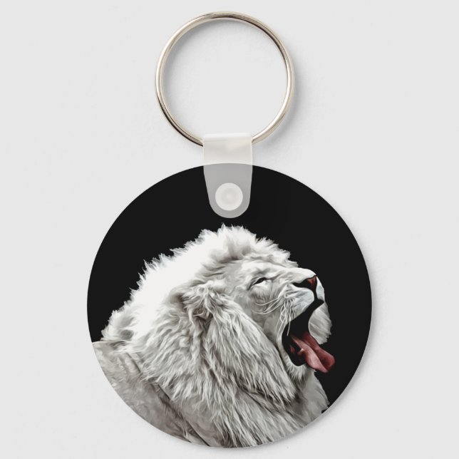 White lion head jungle animals digital art  keychain (Front)
