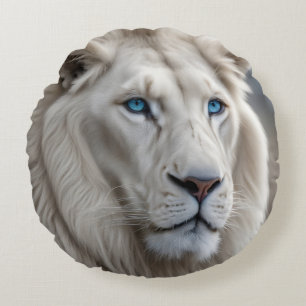 White Lion Round Pillow
