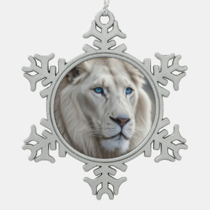 White Lion Snowflake Pewter Christmas Ornament
