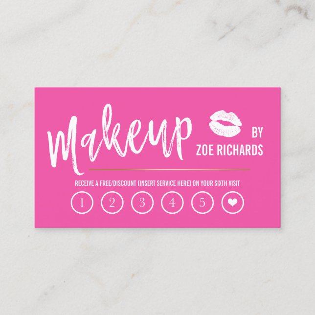 White Lips Hot Pink Makeup Artist Loyalty Card (Front)