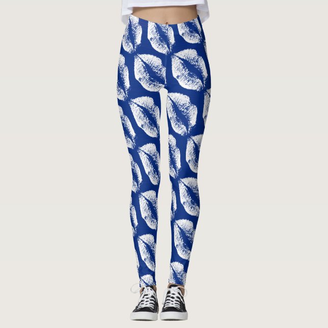 White Lips Modern Blue Leggings (Front)