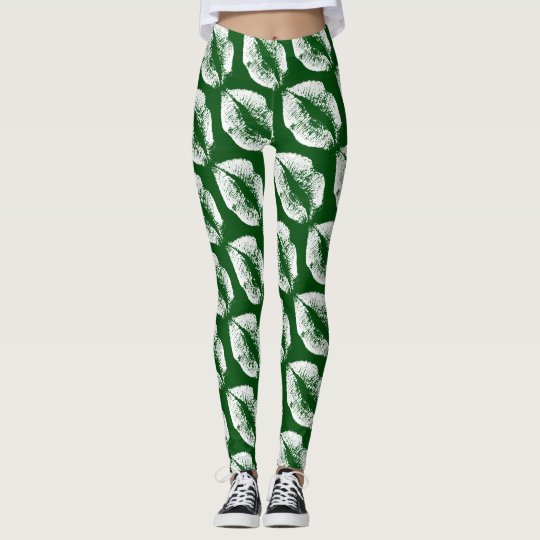 White Lips Modern Green Leggings