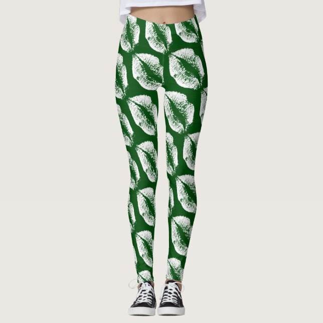 White Lips Modern Green Leggings (Front)