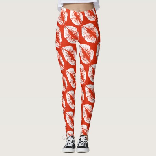White Lips Modern Orange Red Leggings