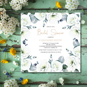 White Lisianthus Succulent Floral Bridal Shower   Invitation