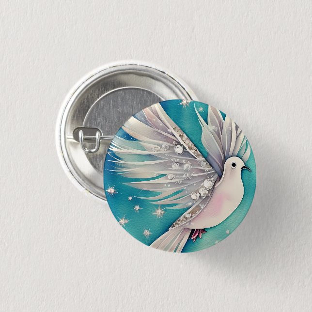 White little dove with ethereal wings 1 inch round button (Front & Back)