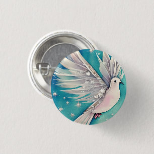 White little dove with ethereal wings 1 inch round button