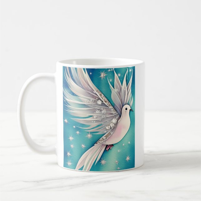 White little dove with ethereal wings coffee mug (Left)