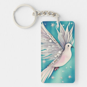 White little dove with ethereal wings  keychain