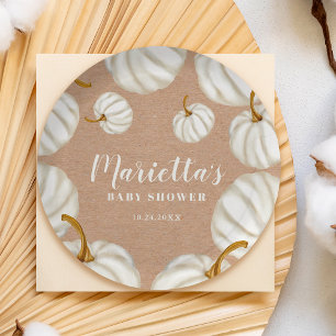 White Little pumpkin kraft fall baby shower Paper Plate