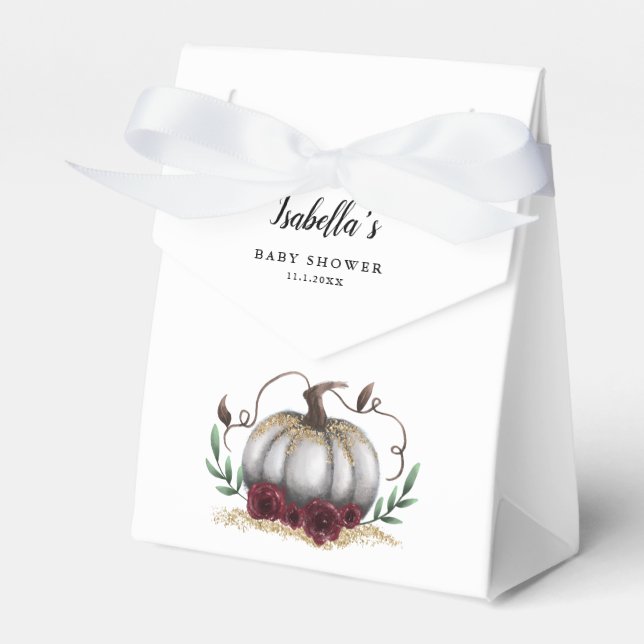 White Little Pumpkin Theme Baby Shower Favor Box (Front Side)