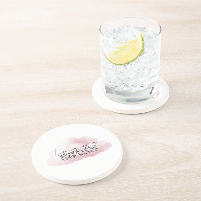 White Living On A Pink Cloud Coaster (Side)