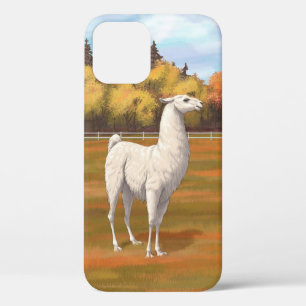 White Llama in Autumn Farm Pasture iPhone 12 Case