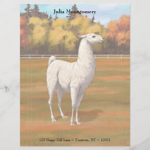 White Llama in Autumn Farm Pasture Letterhead