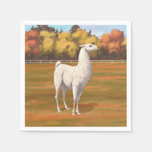 White Llama in Autumn Farm Pasture Napkin