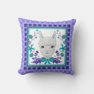 White Llama Purple Lavender Blue-Green Nursery Throw Pillow