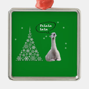 White Llama Sings Christmas Carol:Fa LaLaLa Lama Metal Ornament
