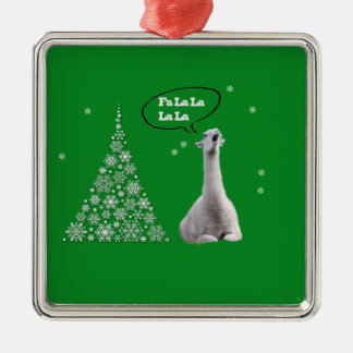 White Llama Sings Christmas Carol:Fa LaLaLa Lama Metal Ornament