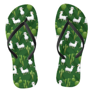 White Llamas in a Field of Cactus Flip Flops