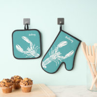 White Lobster on Teal Personalized