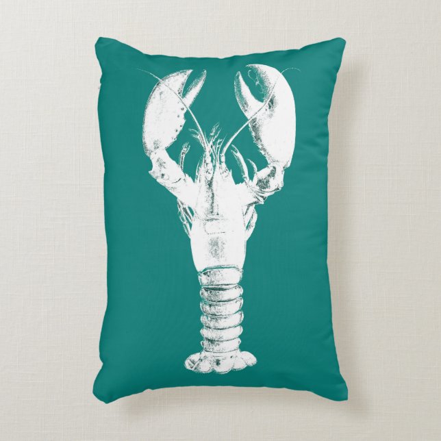 White Lobster on Turquoise / Teal Decorative Pillow (Front(Vertical))