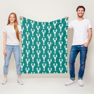 White Lobster on Turquoise / Teal Fleece Blanket