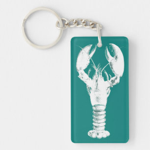 White Lobster on Turquoise / Teal Keychain