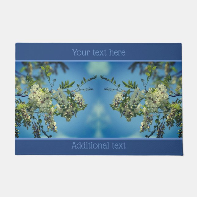 White Locust Flower Blossoms Personalized Doormat (Front)