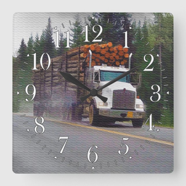 White Logging Truck Drivers Wall Clock (Front)