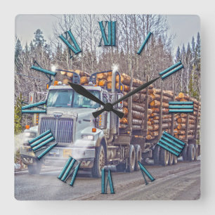 White Logging Truck Lumber Mill Delivery Art Square Wall Clock