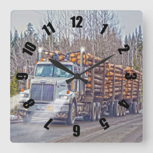 White Logging Truck Lumber Mill Delivery Art Square Wall Clock