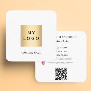 White logo QR code social media minimalist Square Business Card