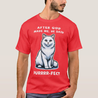 White Long Hair cat funny graphic tshirt of cat sa