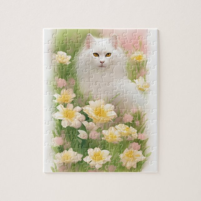 White Long Haired Cat  Jigsaw Puzzle (Vertical)