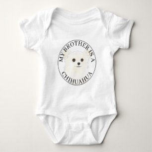 White Long Haired Chihuahua Dog Big Brother Baby Bodysuit