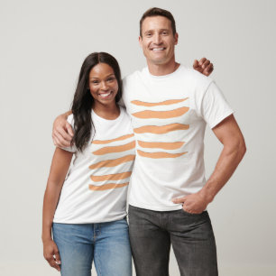 White Long-sleeved Tee with Orange Tiger Stripes