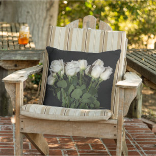 White Long-Stemmed Roses Floral Flowers Photograph Outdoor Pillow