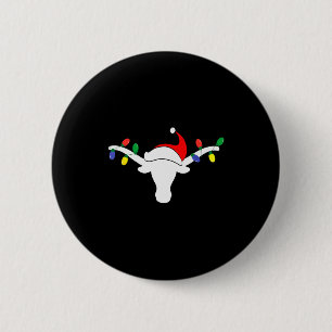 White Longhorn Christmas Lights Santa Hat Horn Ant 2 Inch Round Button