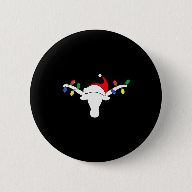 White Longhorn Christmas Lights Santa Hat Horn Ant 2 Inch Round Button (Front)
