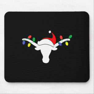 White Longhorn Christmas Lights Santa Hat Horn Ant Mouse Pad